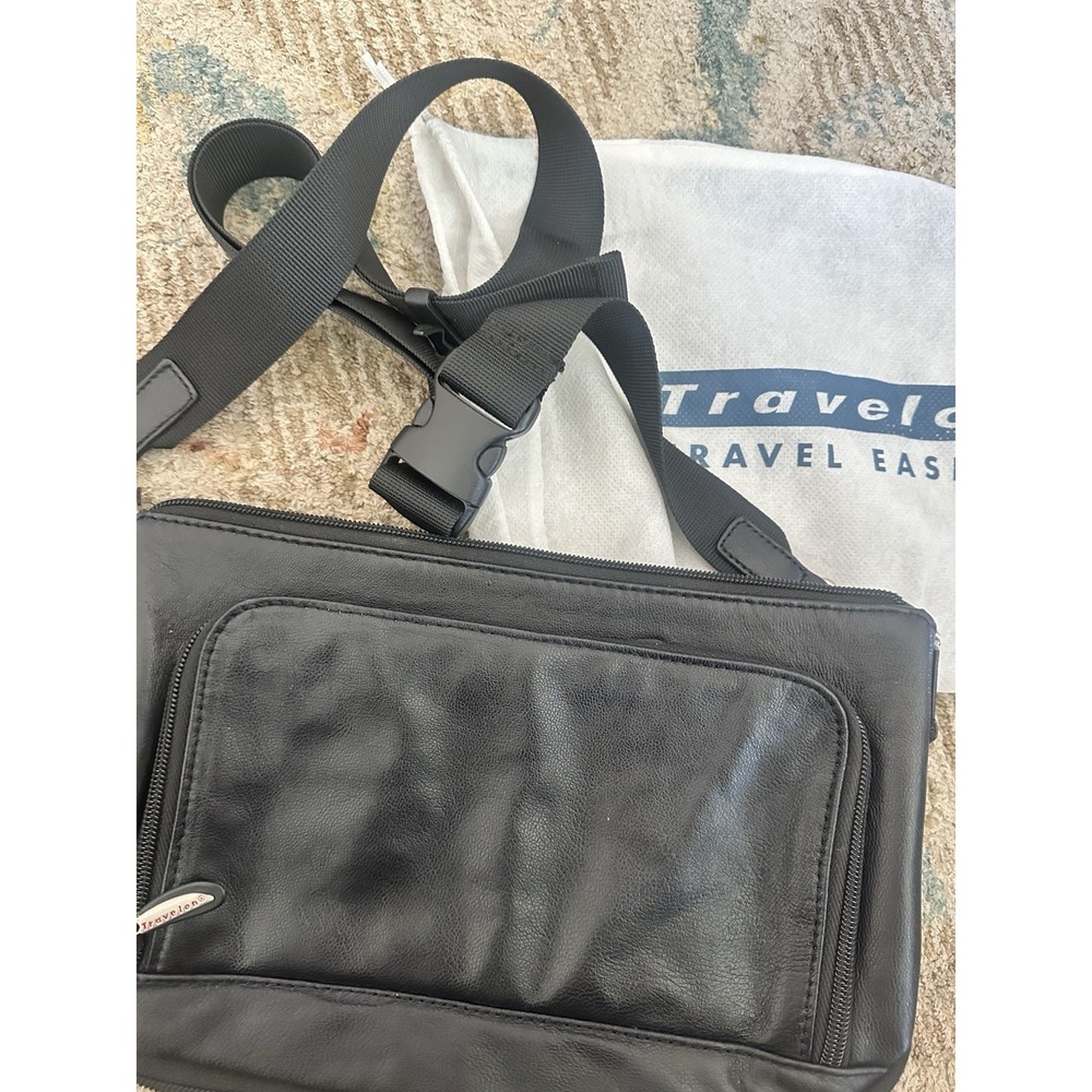 Travelon Black Leather Shoulder Bag Expandable 11" x 7" Travel Purse Organizer - Picture 6 of 14